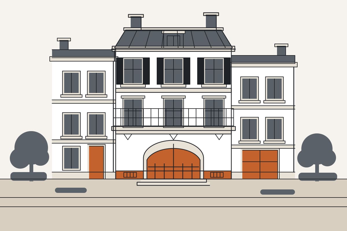 Après : maison de ville mitoyenne ravalée, balcon repeint